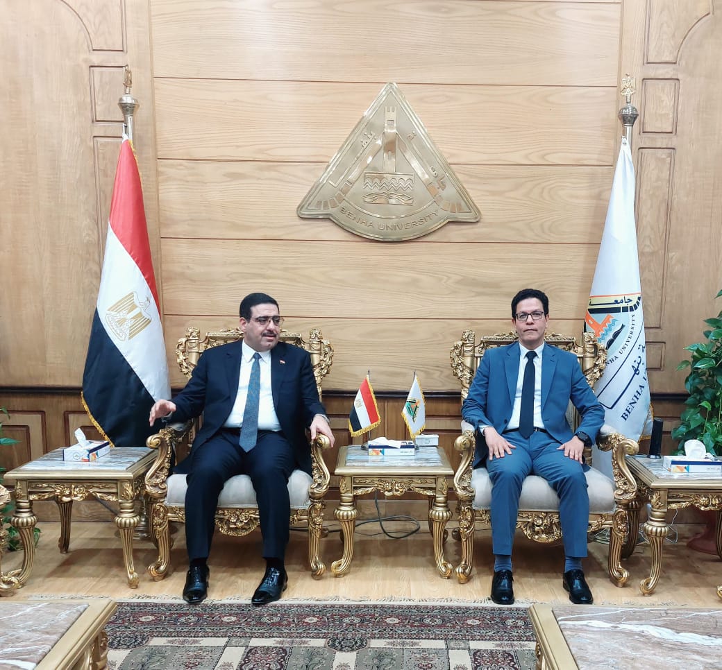 رئيس جامعة بنها يستقبل وزير التجارة العراقي