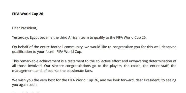في خطاب رسمي.. إنفانتينو يهنئ أبو ريدة بتأهل مصر للمونديال