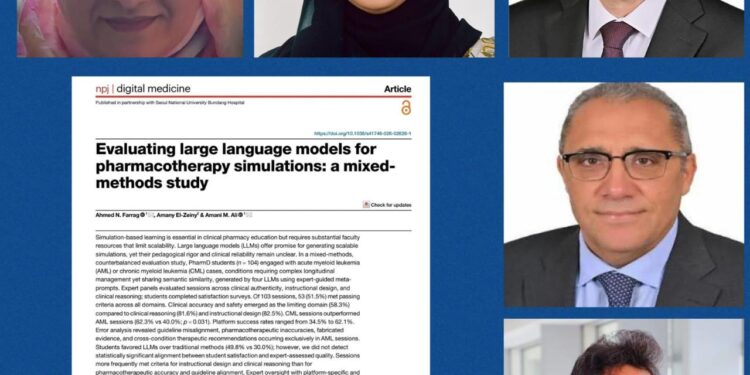 جامعة القاهرة تحقق إنجازا علميا وبحثيا جديدا بنشر دراسة علمية رائدة فى مجال الذكاء الاصطناعي والتعليم الصيدلي، نشرت بواسطة Springer Nature بتعاون مشترك بين الباحثين في كلية الصيدلة والمعهد القومي للأورام