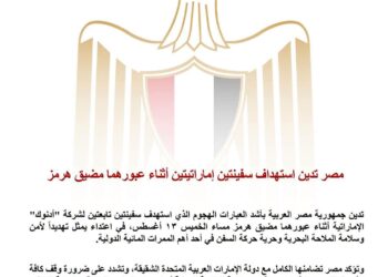 مصر تدين استهداف سفينتين إماراتيتين أثناء عبورهما مضيق هرمز
